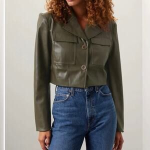 Saunders Faux Leather Moto Jacket olive green Size 10